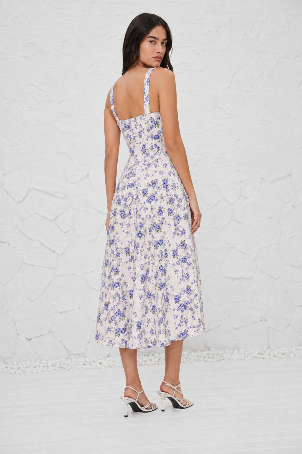 French-style Slip Dress With Side Slit And Print For Women