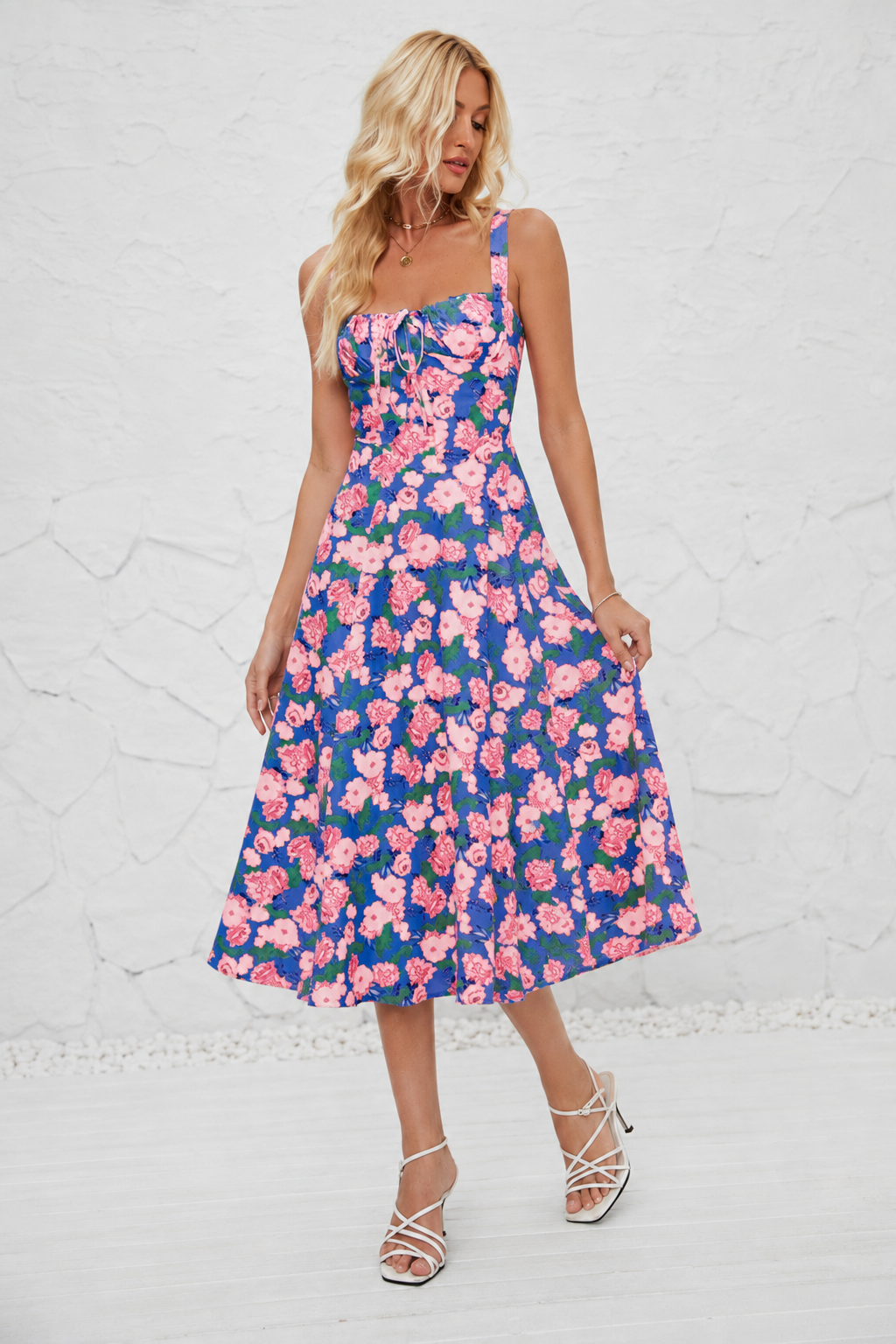 French-style Slip Dress With Side Slit And Print For Women