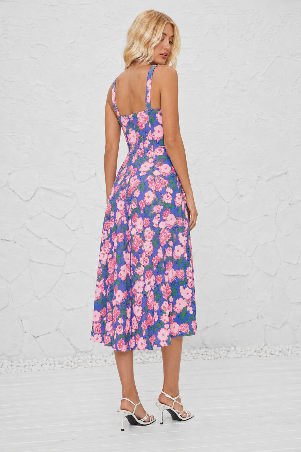 French-style Slip Dress With Side Slit And Print For Women
