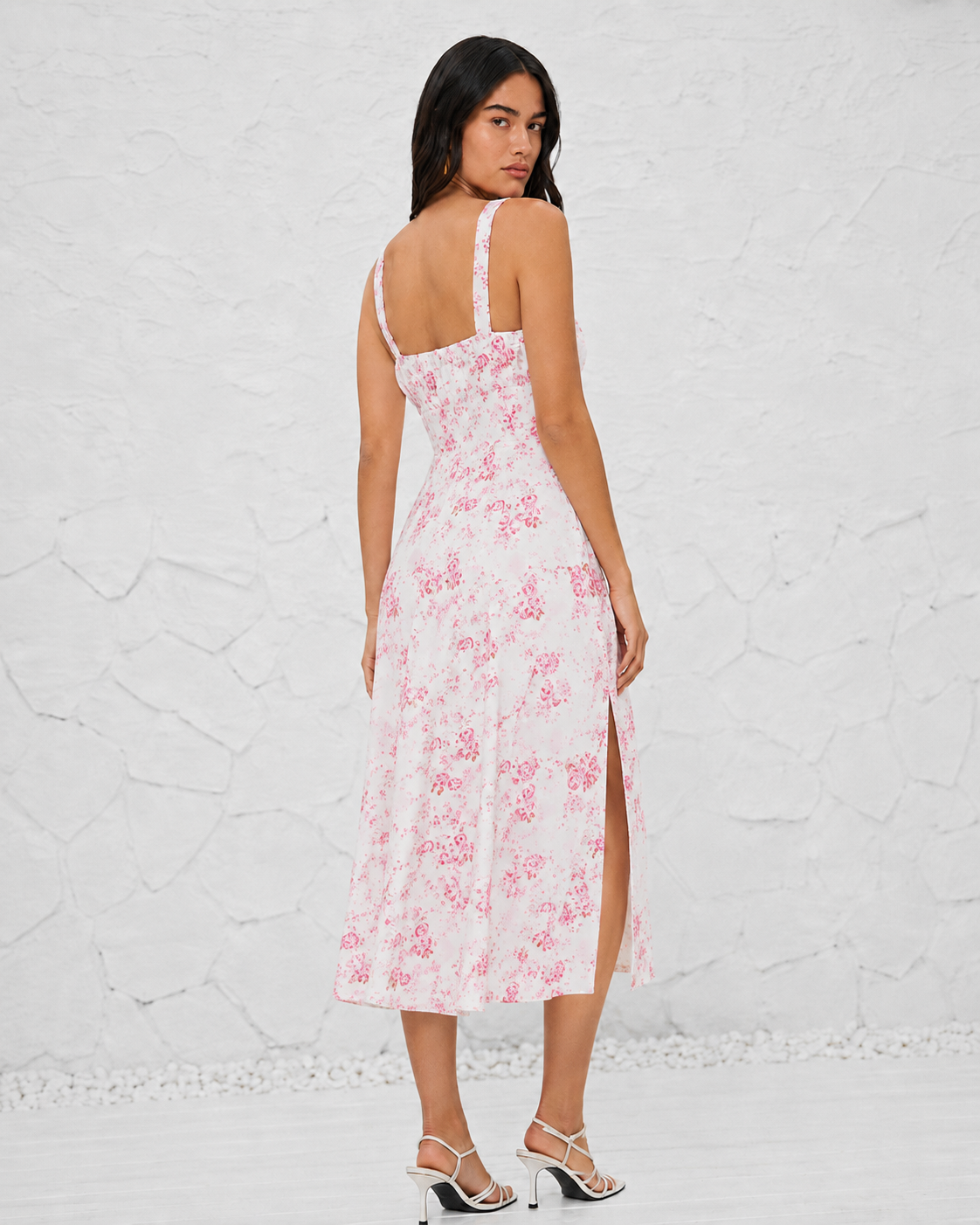 French-style Slip Dress With Side Slit And Print For Women