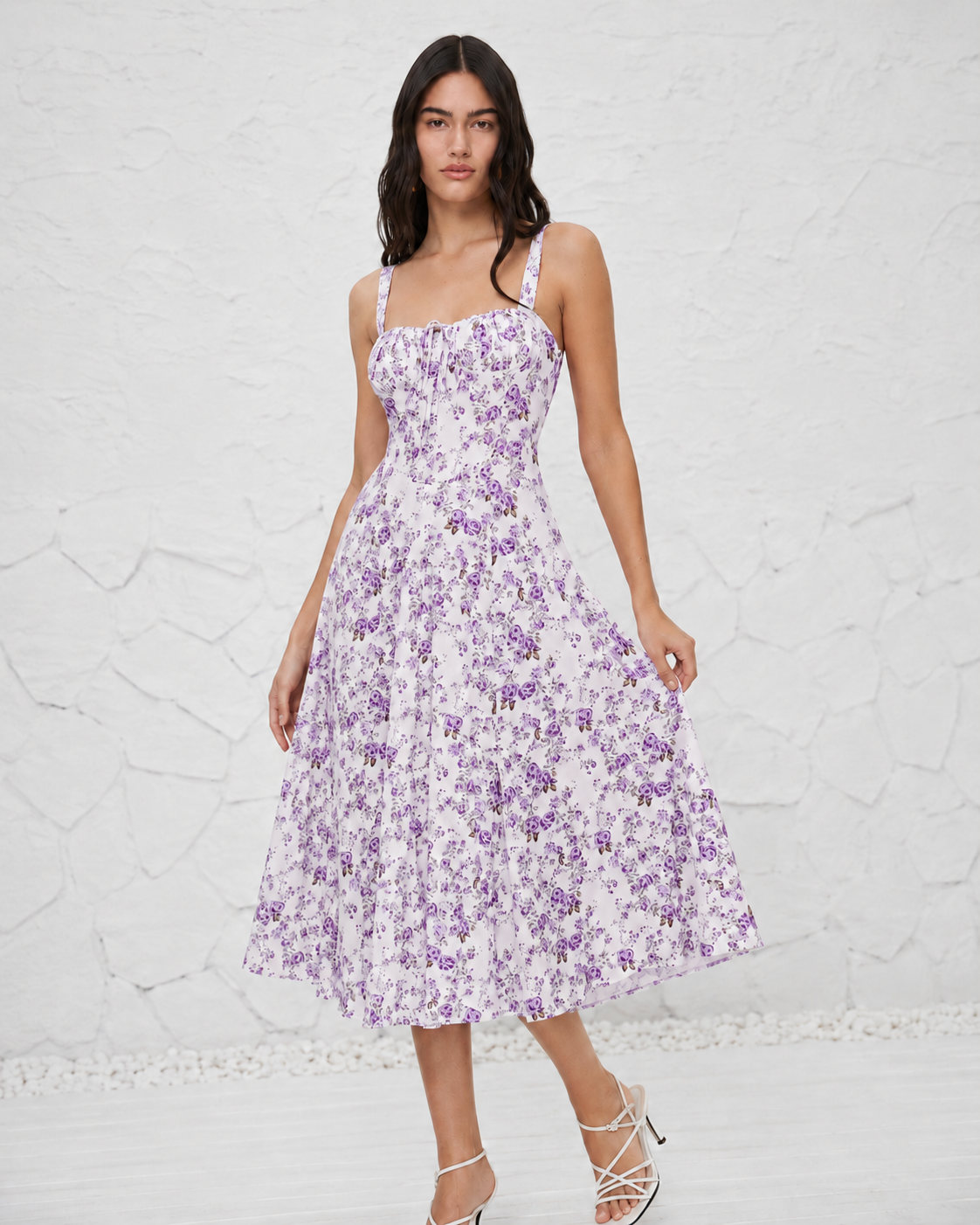 French-style Slip Dress With Side Slit And Print For Women