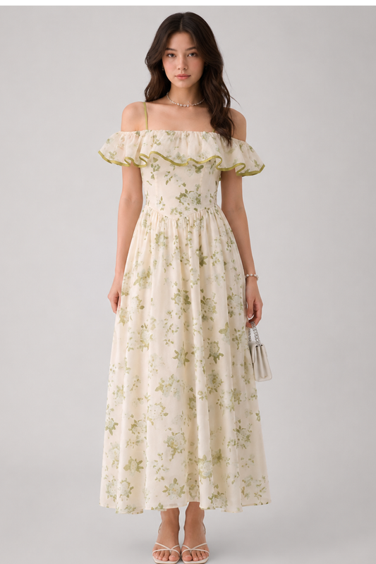 Green Floral Dress For Women In Summer