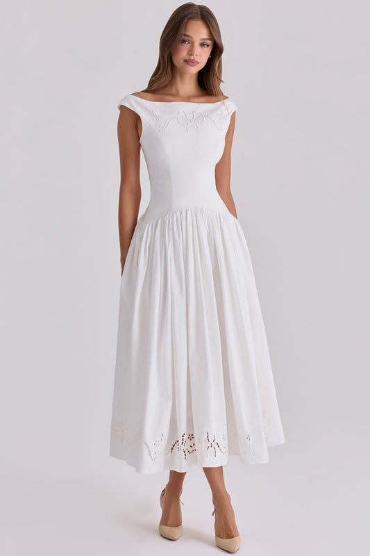 Rosalie Bow Broderie Midi Dress